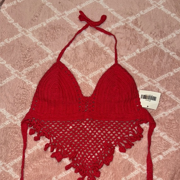 Puerto viejo Tops - Red Crochet Halter Tank Top